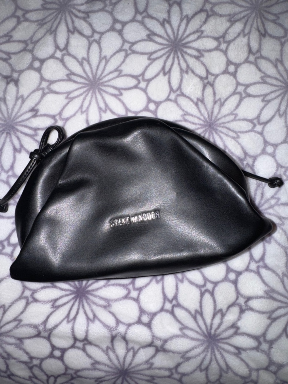 Steve Madden Black Leather Drawstring Pouch